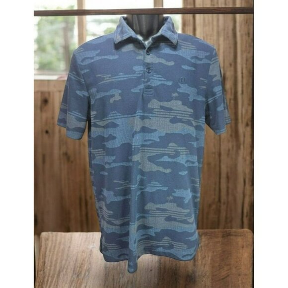 Travis Mathew Mens Navy Blue Camo Print Polo Shirt Medium - Picture 1 of 7